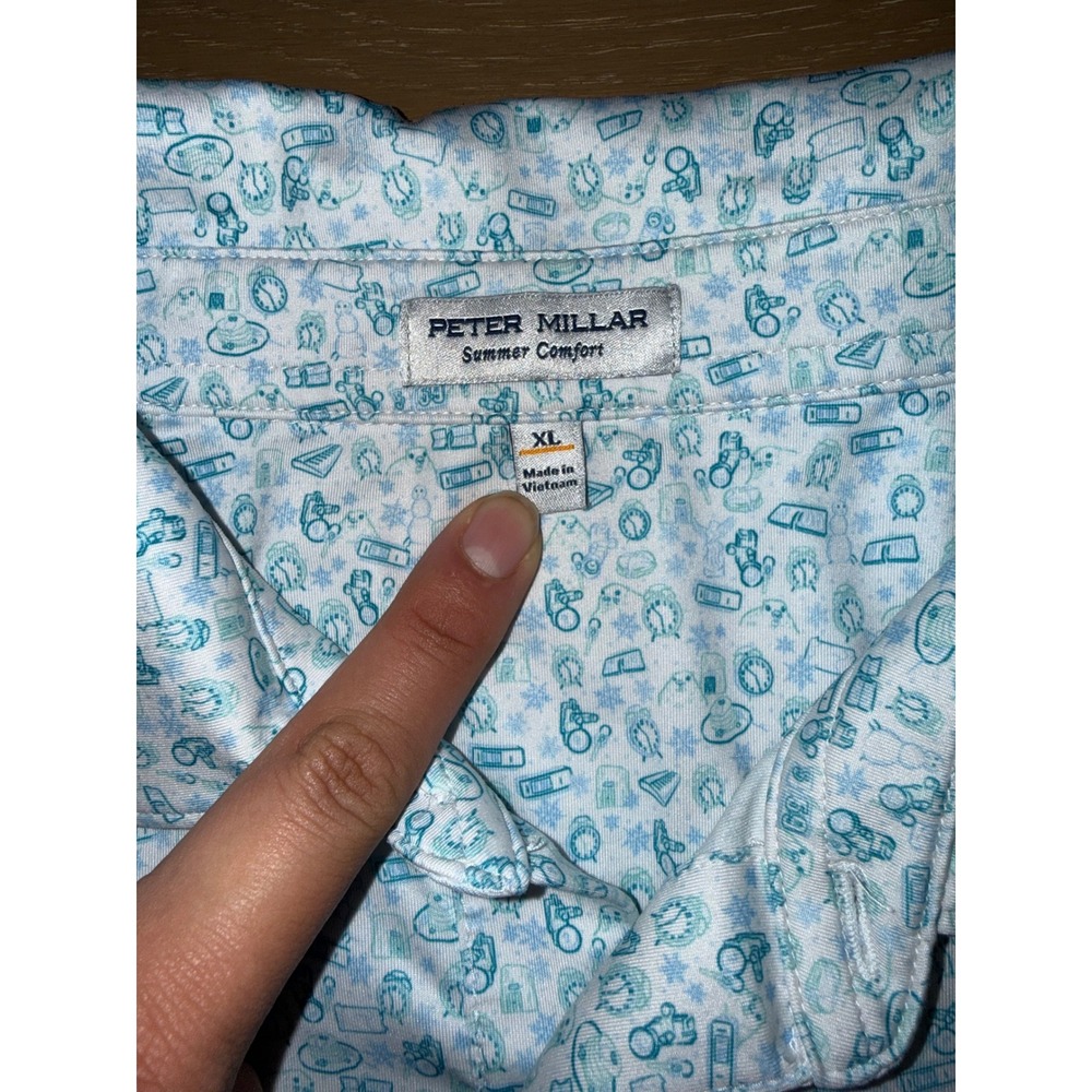Peter Millar Summer Comfort Texas Polo Shirt XL Blue White Novelty Print Mens - Picture 2 of 8